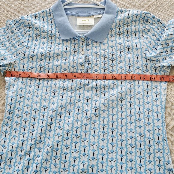 Maeve Anthropologie Butterfly Print Polo Top Size Medium light blue/white - Picture 6 of 7